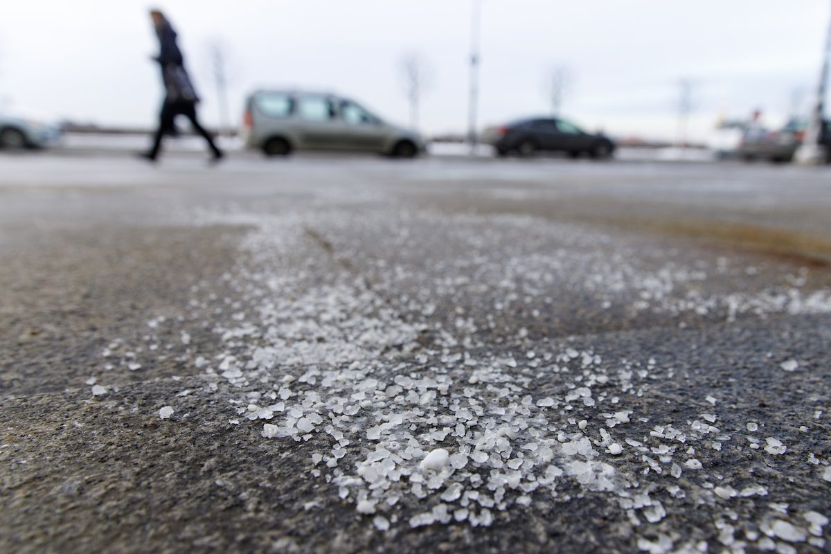 close up of salt on road