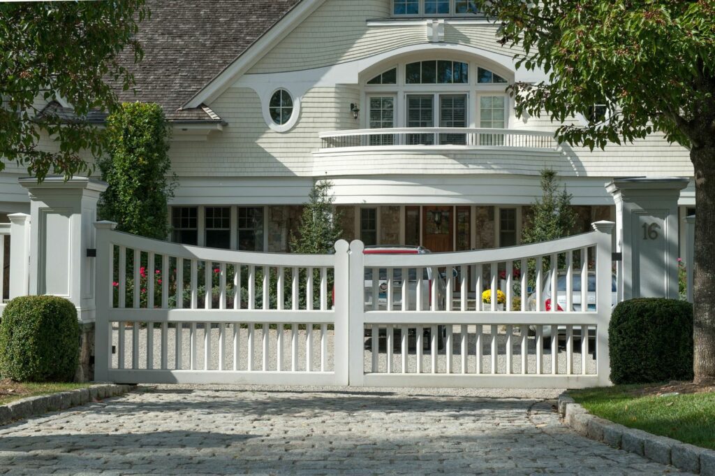 White Residential Wooden Automated Driveway Gate