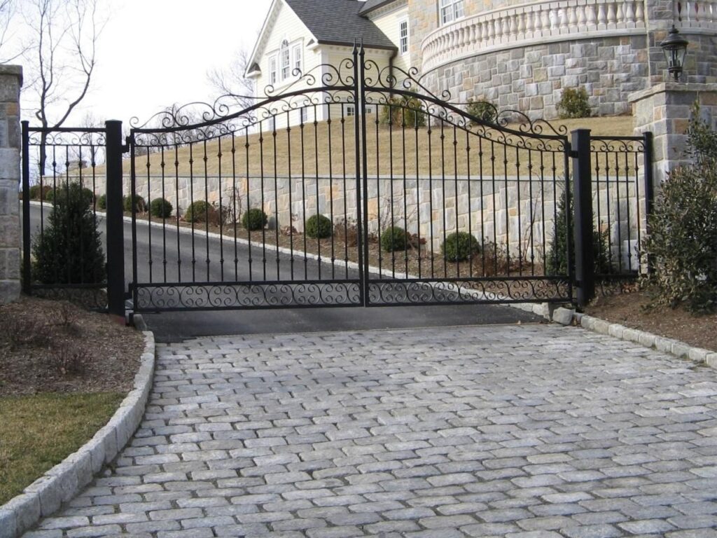 Scroll Patterned Metal Driveway Gate