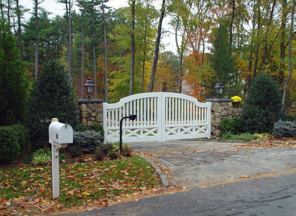 White Wooden Ranch Driveway Security Gate