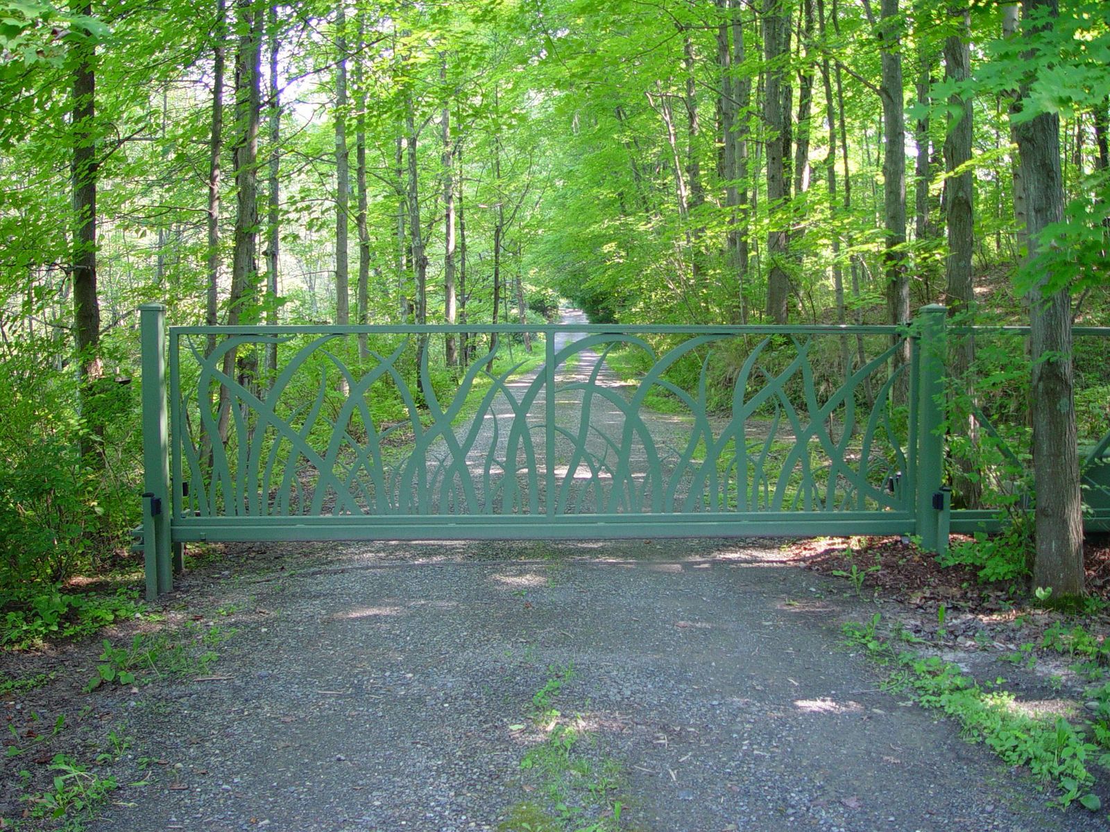 metal gate decorated with blade of grass design