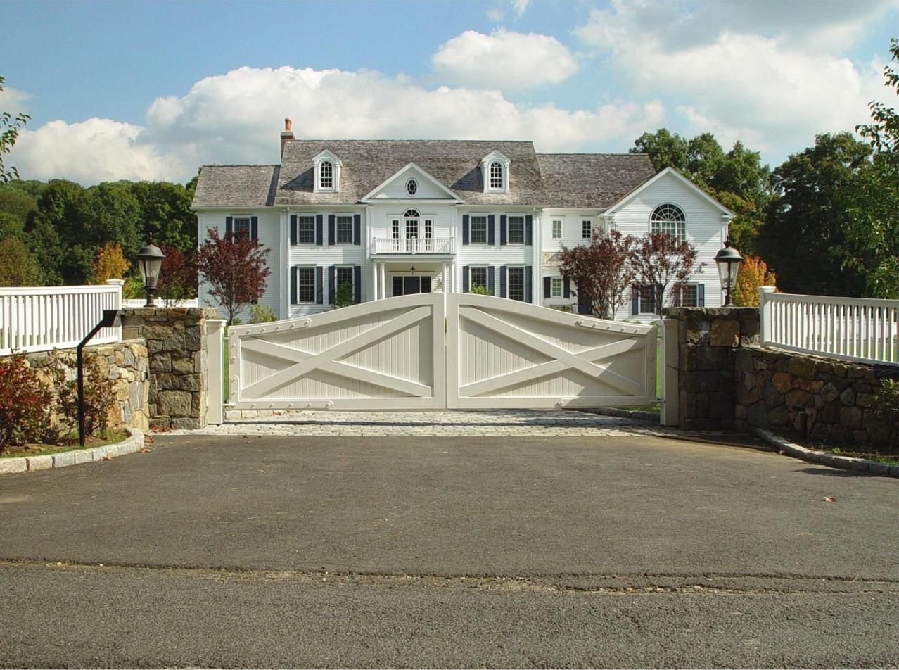 Farmhouse-Style White Wooden Driveway Gate - Tri State Gate