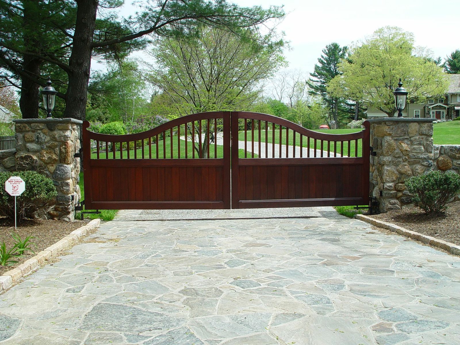 Mahogany double-swing automatic driveway gate