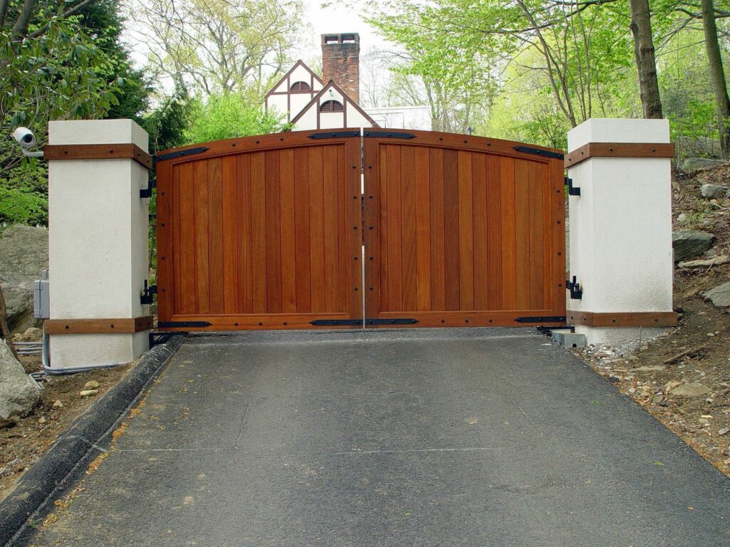Solid Wood Driveway Gate with Concrete Posts