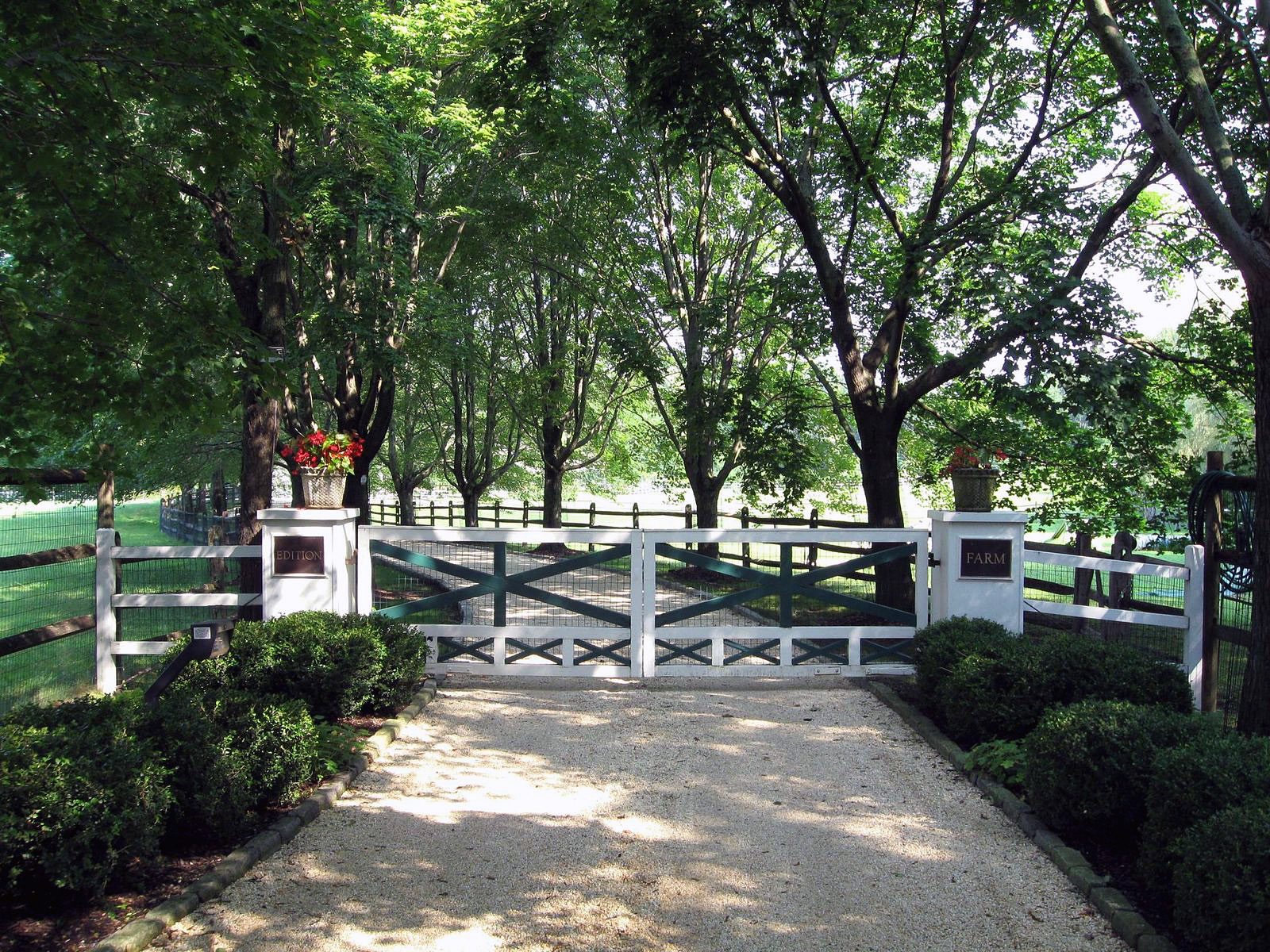 country ranch style driveway gate with plants