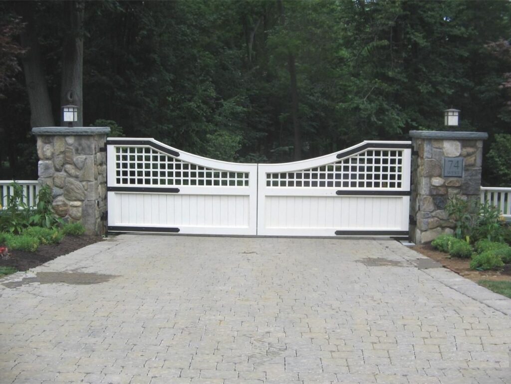 Trellis and Solid Panel Wooden Electric Driveway Gate