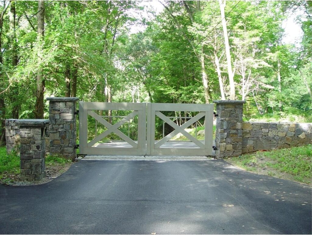 Gray Painted Wooden Driveway Gate