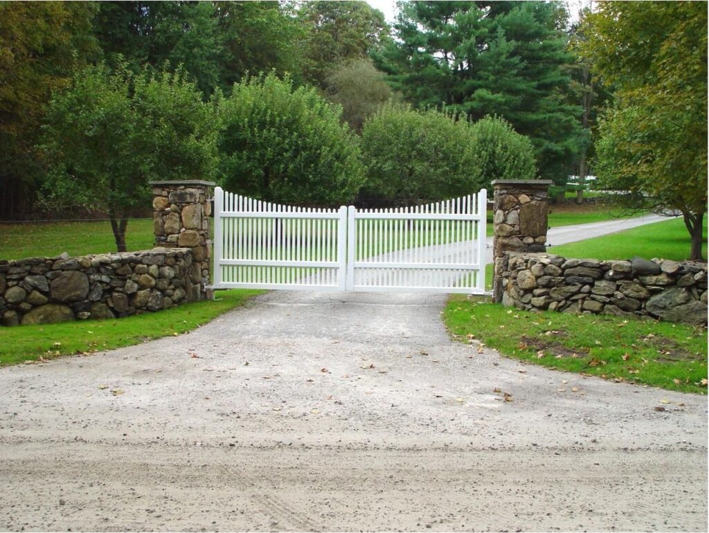 White Picket Fence Driveway Gate
