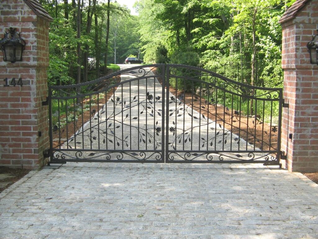 Custom Wrought Iron Entry Gate with Flower Detailing