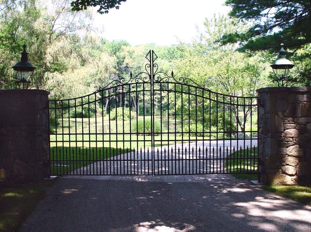 Residential Entrance Gate with Decorative Wrought Iron