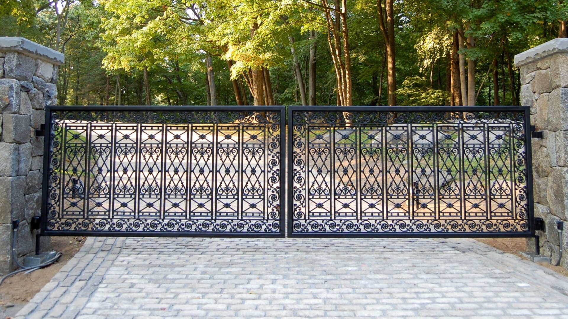 ornate black metal driveway gate swing style