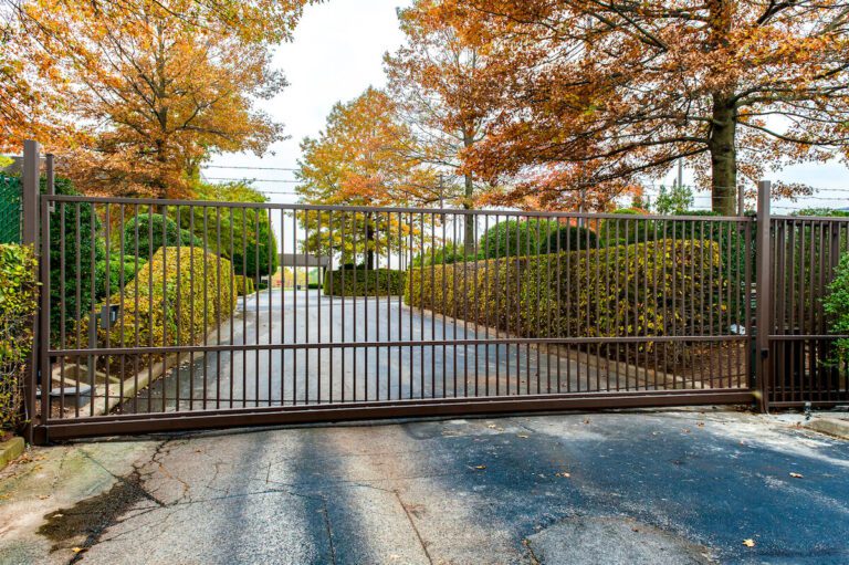 brown metal commercial driveway gate
