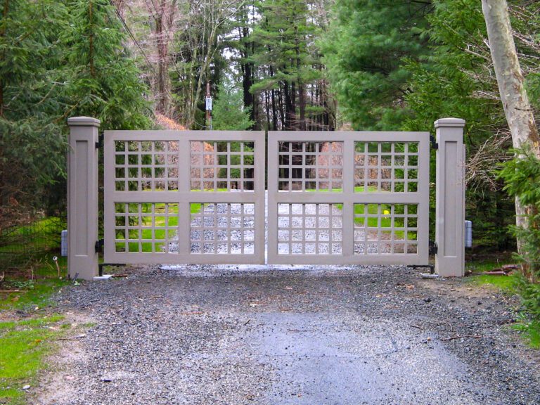 modern square design in a painted composite driveway gate