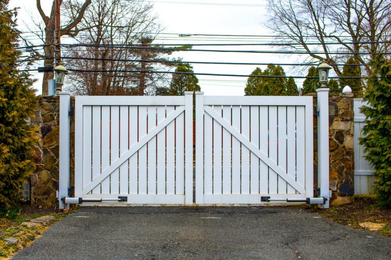 white square composite driveway swing gate