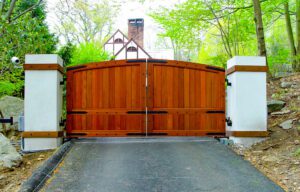 Wooden automated driveway gate